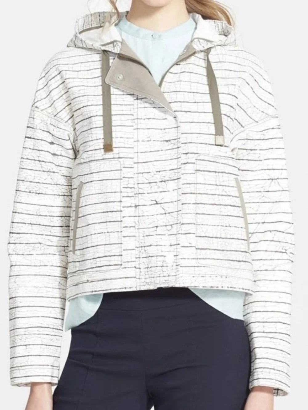 Tory Burch 'Nadia' Print Hooded Crop JacketSmall